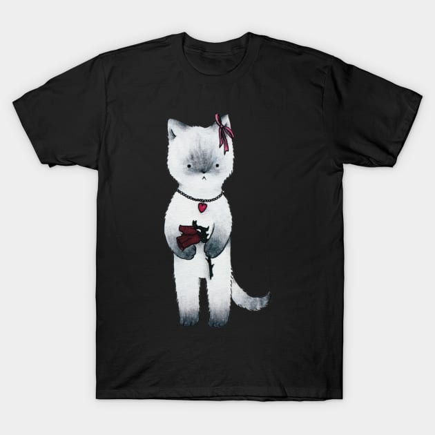 coquette cat illustration valentine&amp;#39;s day wilted rose coquette T-Shirt by maoudraw